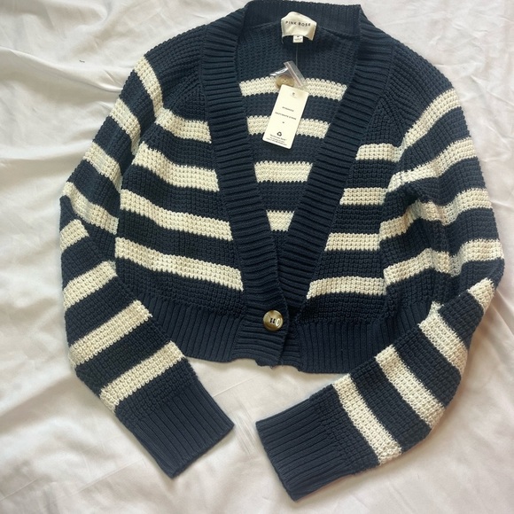 Pink Rose Blue and White Striped Cardigan Sweater - Picture 5 of 9